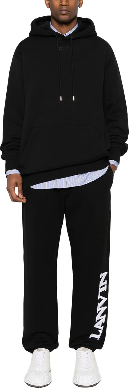 Lanvin Black Patch Relaxed Fit Cotton Hoodie Zwart