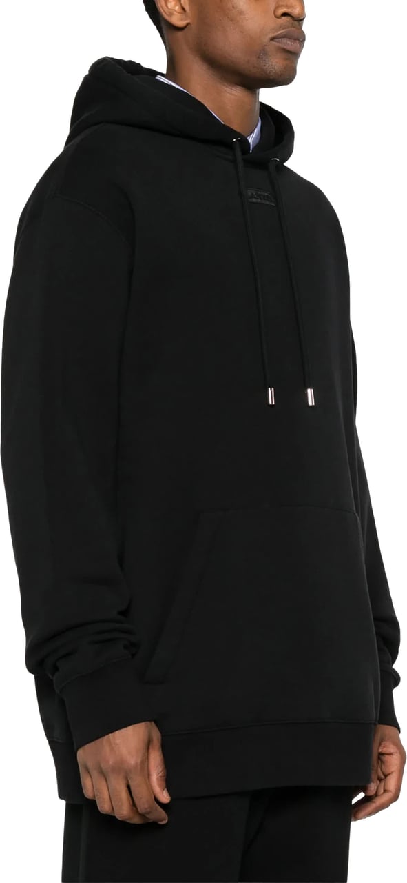 Lanvin Black Patch Relaxed Fit Cotton Hoodie Zwart