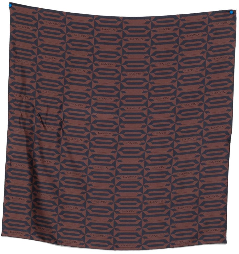Lanvin Silk Scarf with Geometric Logo Pattern in Rich Brown Grijs