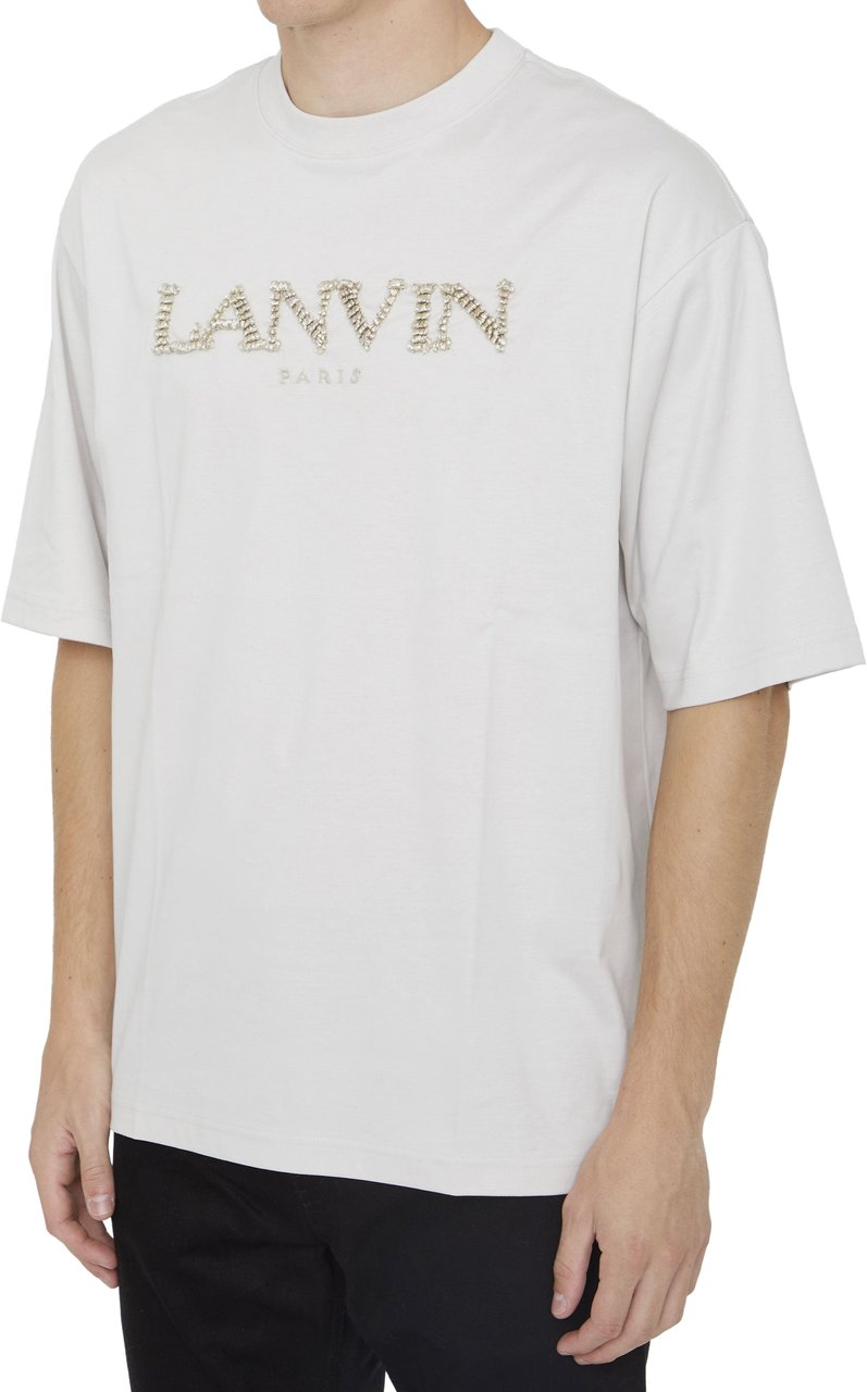 Lanvin Cotton t-shirt with logo casual shortsleeves Beige