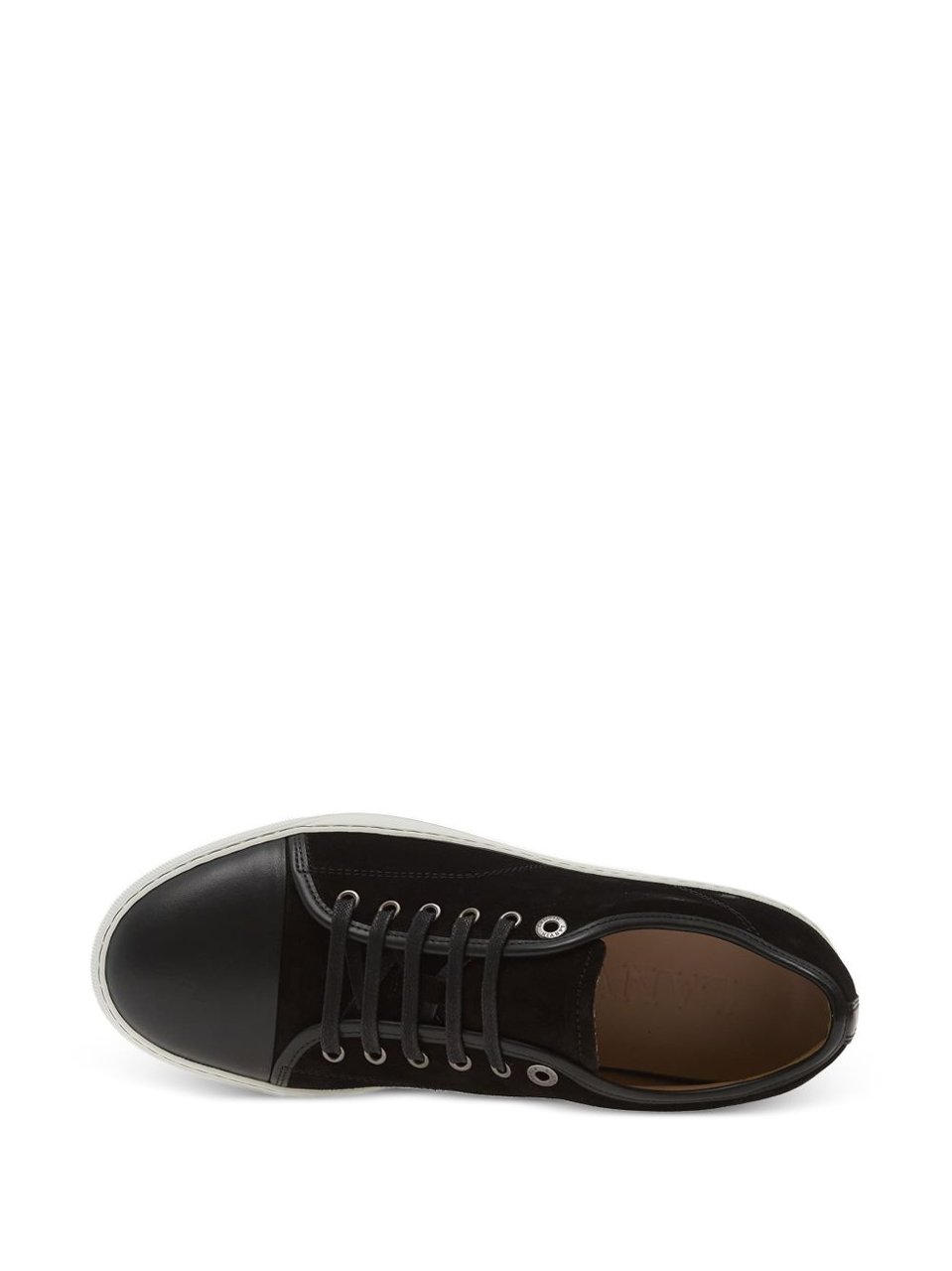 Lanvin Low-Top Black Suede Sneakers with Smooth Leather Toe Cap Zwart