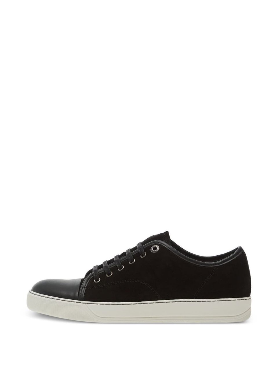 Lanvin Low-Top Black Suede Sneakers with Smooth Leather Toe Cap Zwart