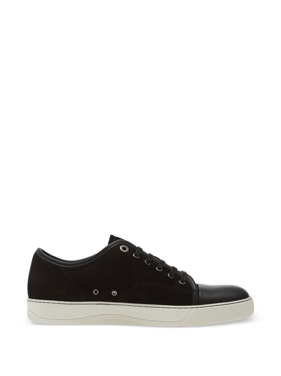 Lanvin Low-Top Black Suede Sneakers with Smooth Leather Toe Cap Zwart
