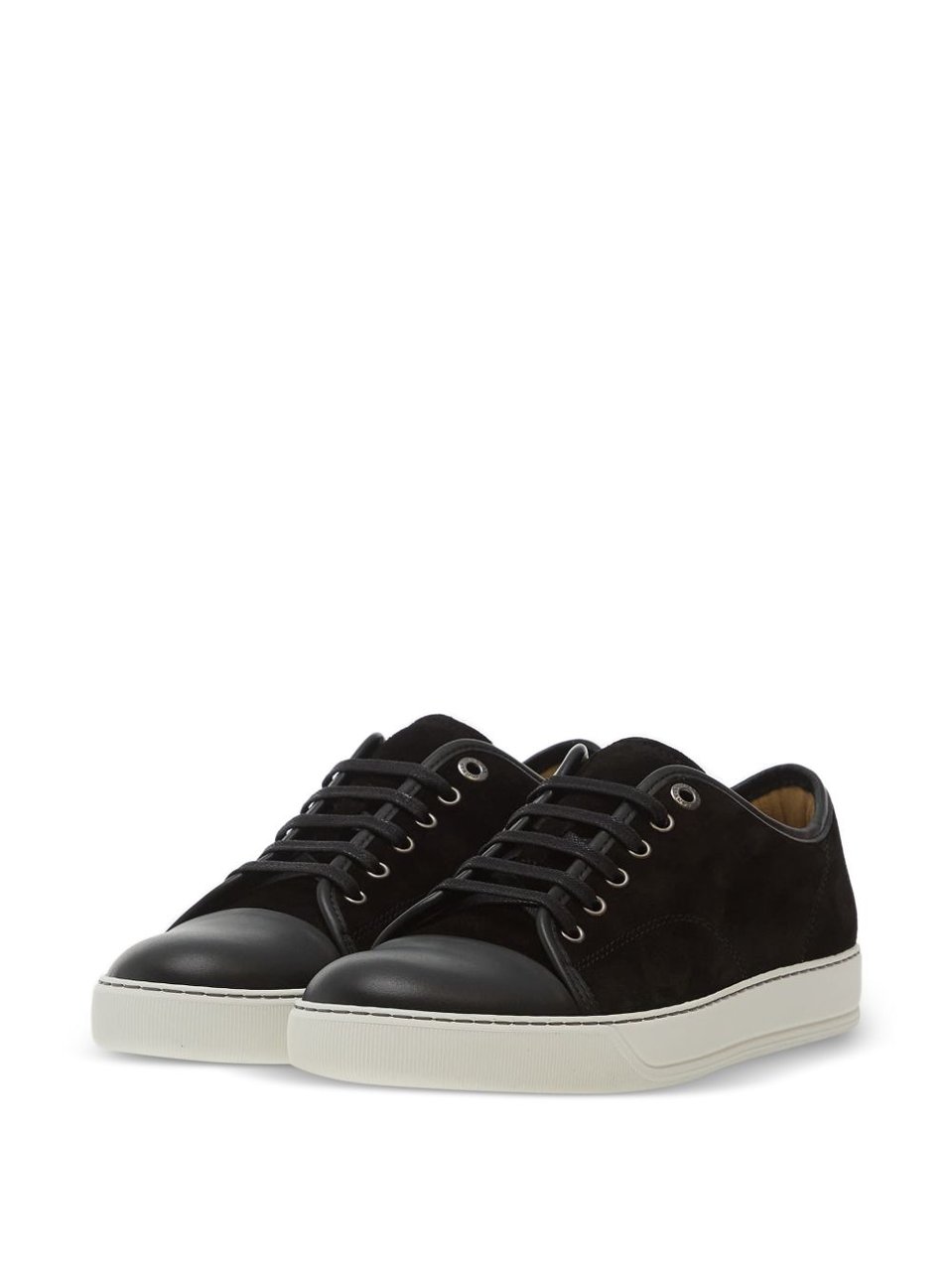 Lanvin Low-Top Black Suede Sneakers with Smooth Leather Toe Cap Zwart