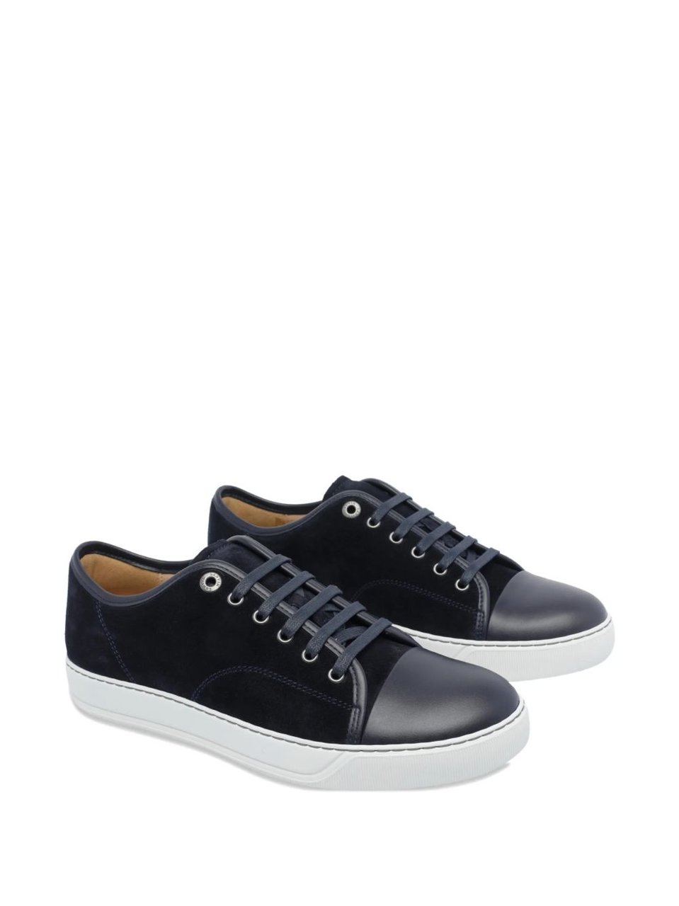 Lanvin Low-Top Sneakers with Suede and Smooth Texture Contrast Zwart