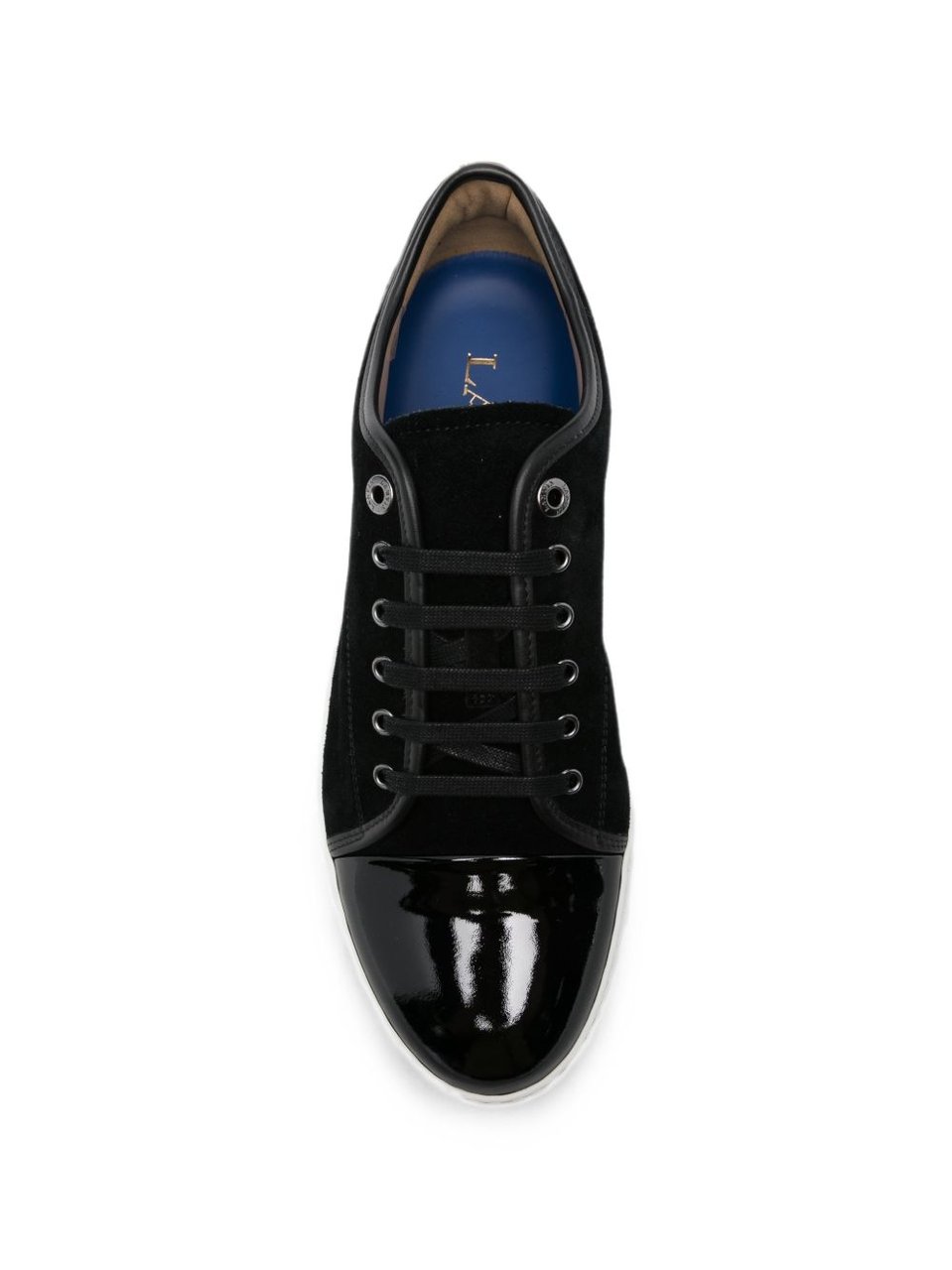 Lanvin Black Suede Patent Leather Sneakers Zwart