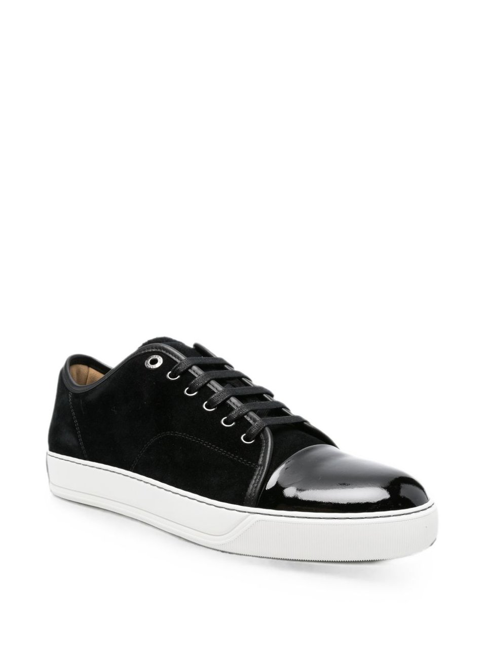 Lanvin Black Suede Patent Leather Sneakers Zwart