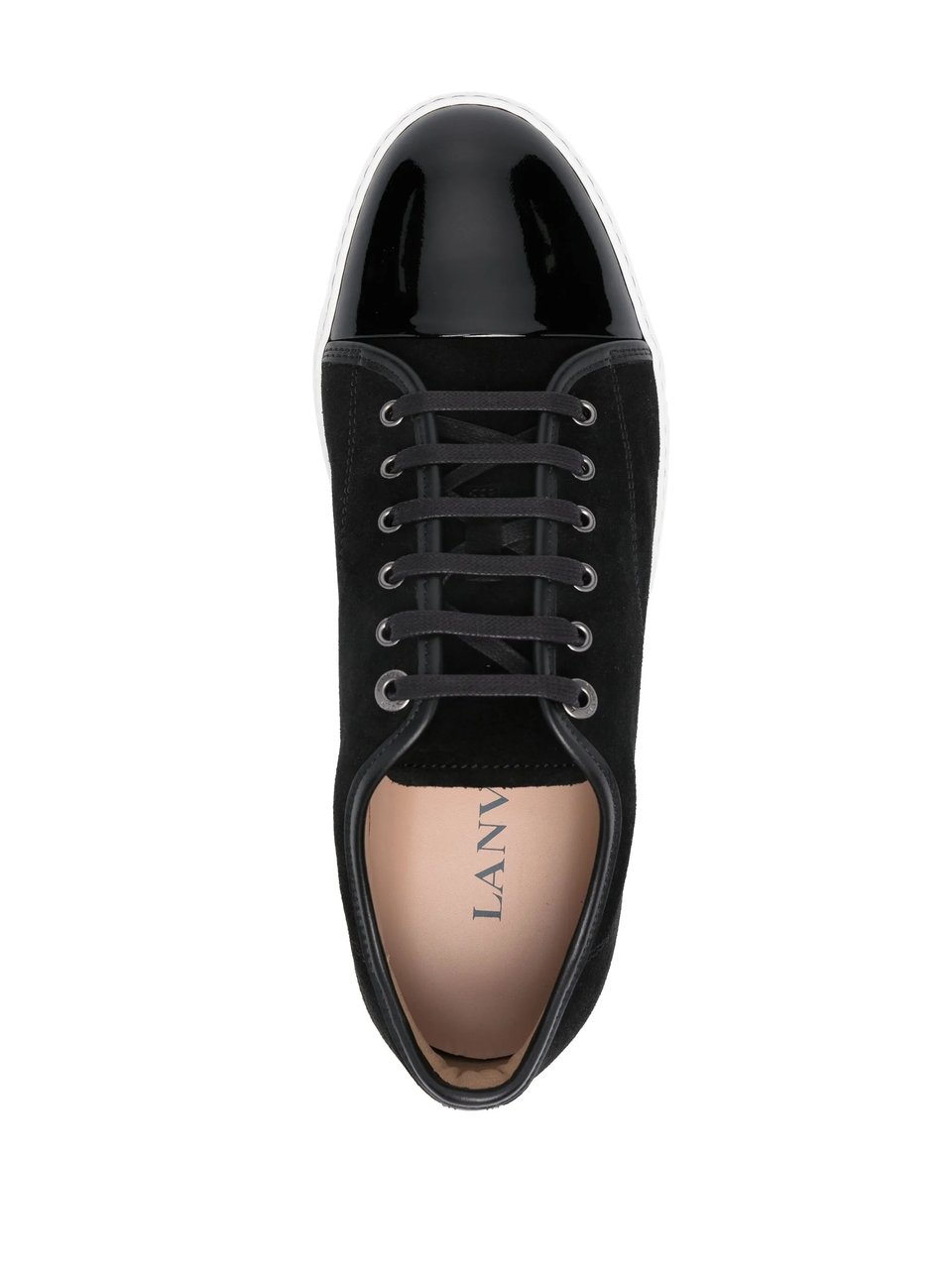 Lanvin Low-Top Sneakers with Glossy Patent Toe Cap and Suede Upper Zwart