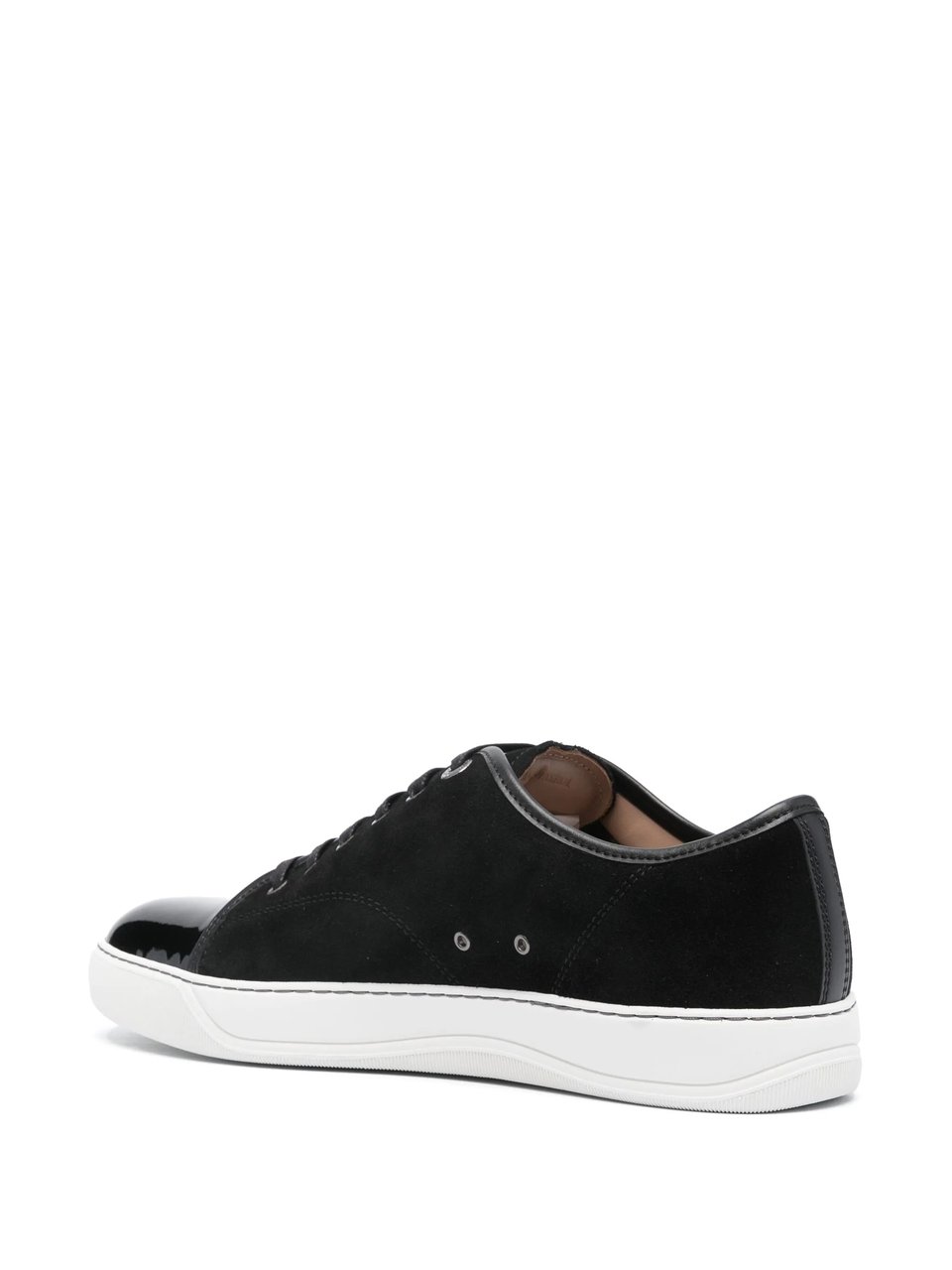 Lanvin Low-Top Sneakers with Glossy Patent Toe Cap and Suede Upper Zwart
