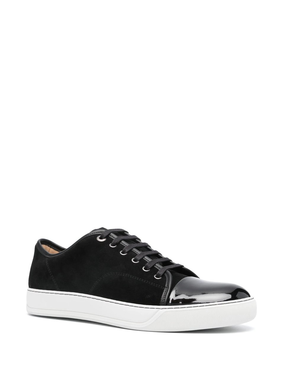 Lanvin Low-Top Sneakers with Glossy Patent Toe Cap and Suede Upper Zwart