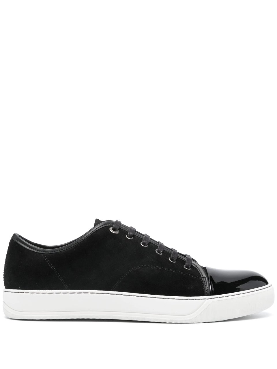 Lanvin Low-Top Sneakers with Glossy Patent Toe Cap and Suede Upper Zwart