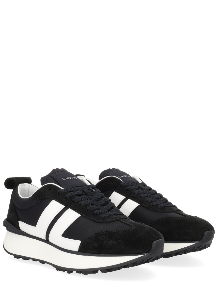 Lanvin Black Leather Bumpr Geometric Sneakers Zwart