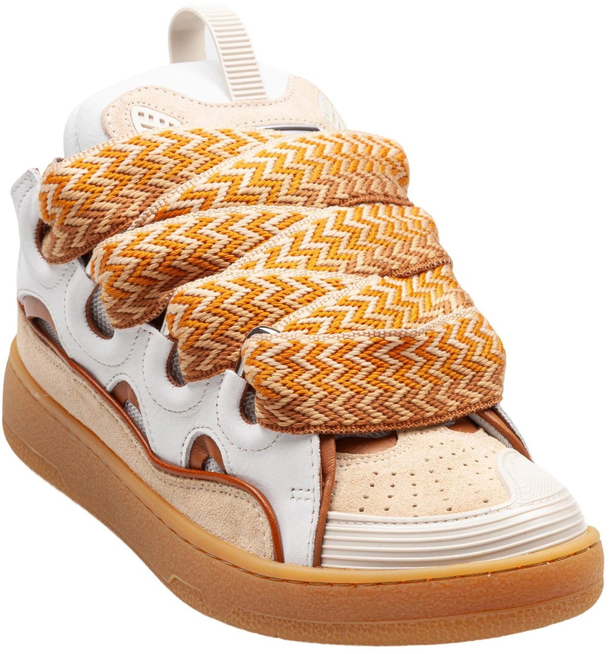 Lanvin Lanvin curb leather and fabric sneakers, white and honey Wit