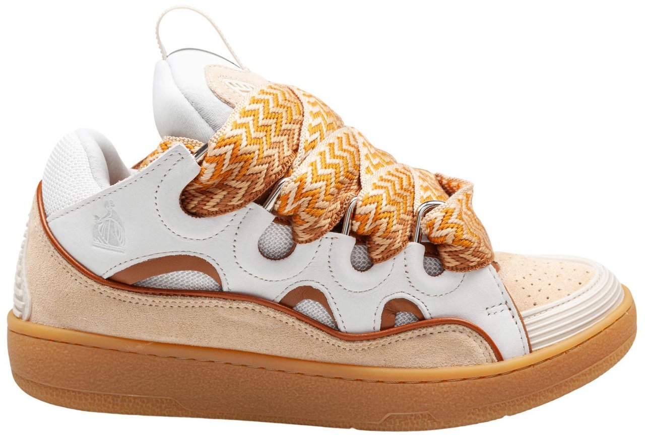 Lanvin Lanvin curb leather and fabric sneakers, white and honey Wit