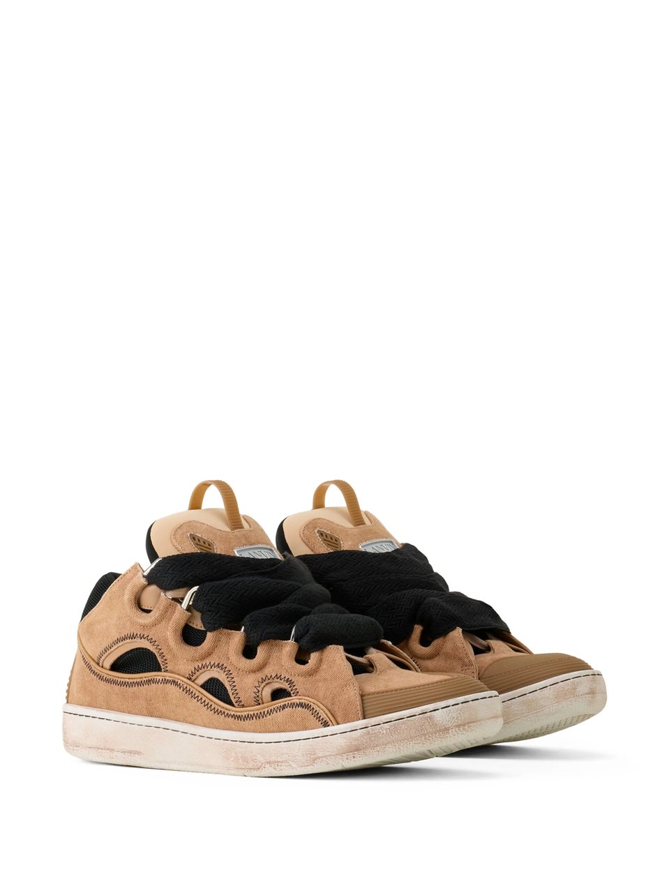 Lanvin Brown Curb Sneakers Suede Mesh Sneakers Neutraal