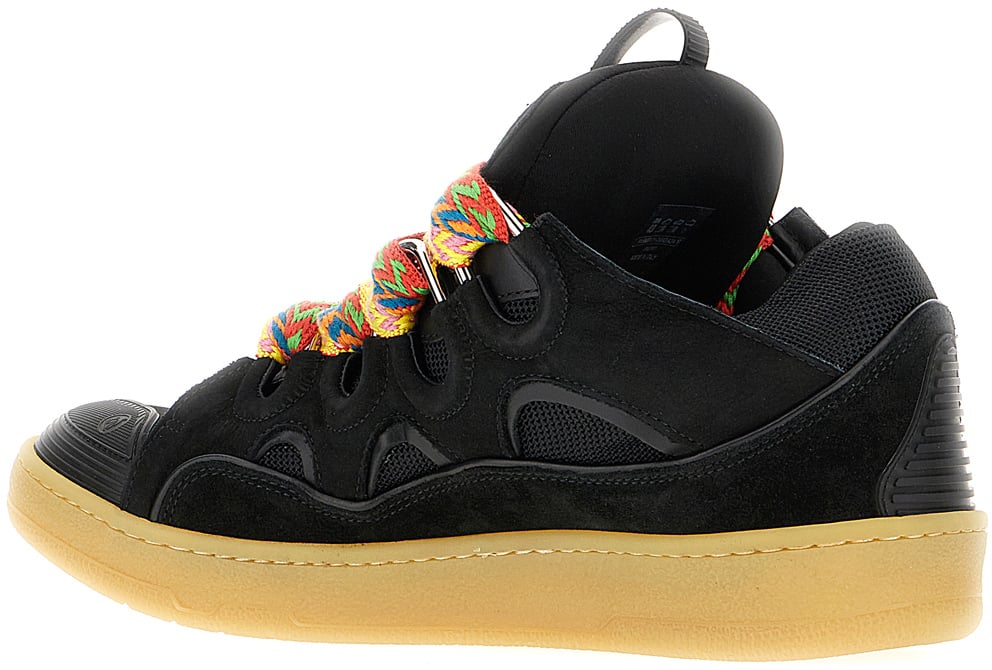 Lanvin Lanvin Black leather and fabric Curb sneakers Zwart