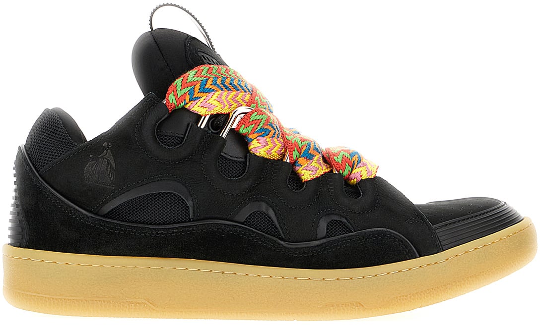 Lanvin Lanvin Black leather and fabric Curb sneakers Zwart