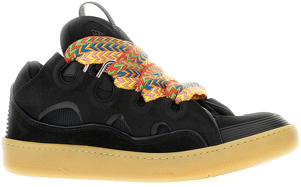 Lanvin Lanvin Black leather and fabric Curb sneakers Zwart