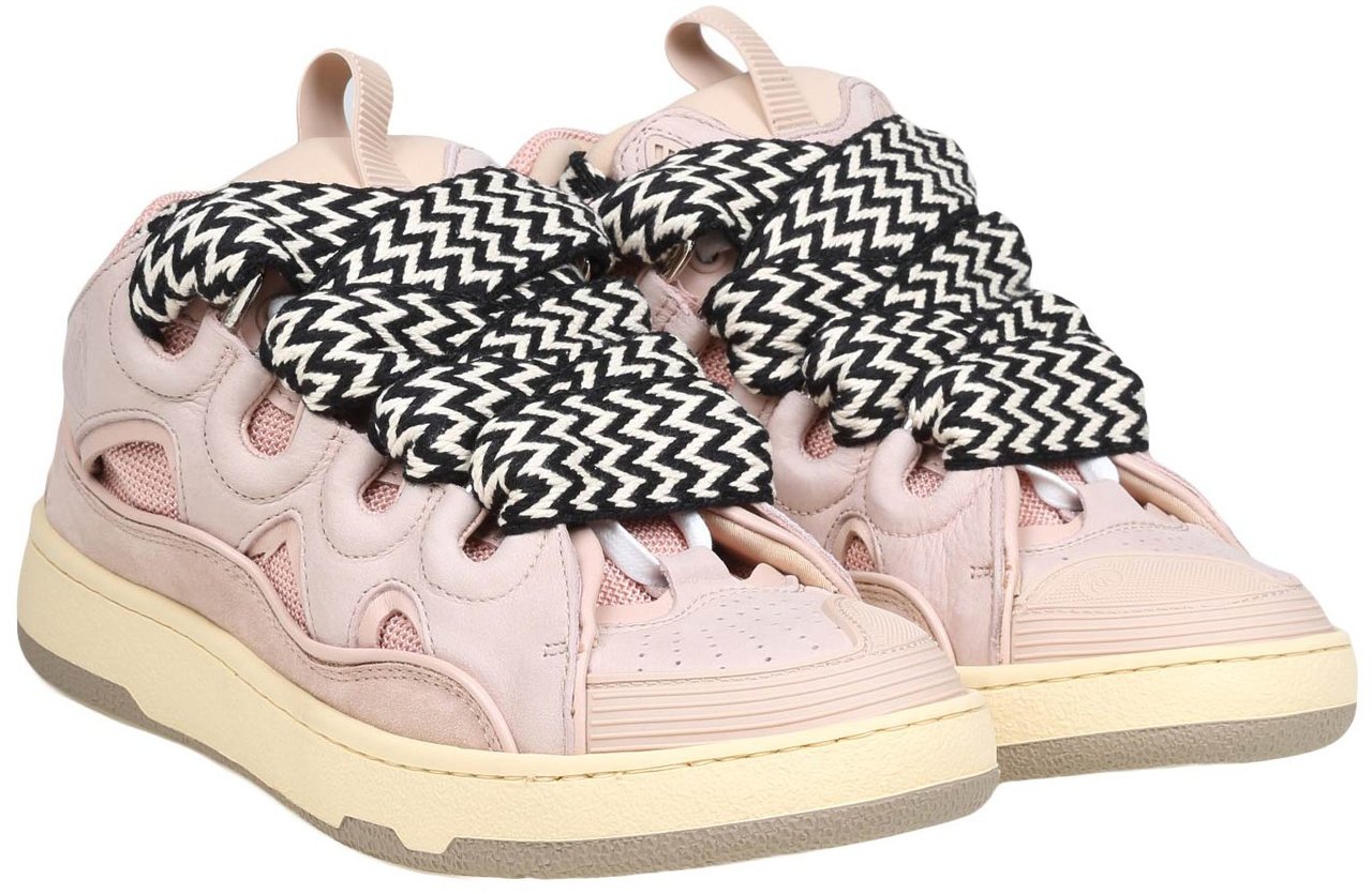 Lanvin Lanvin curb sneakers in white and pink leather Roze