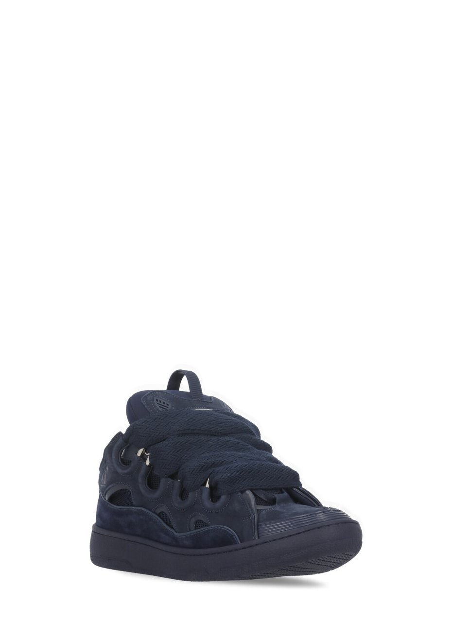Lanvin Dark Blue Curb Leather Sneakers Zwart