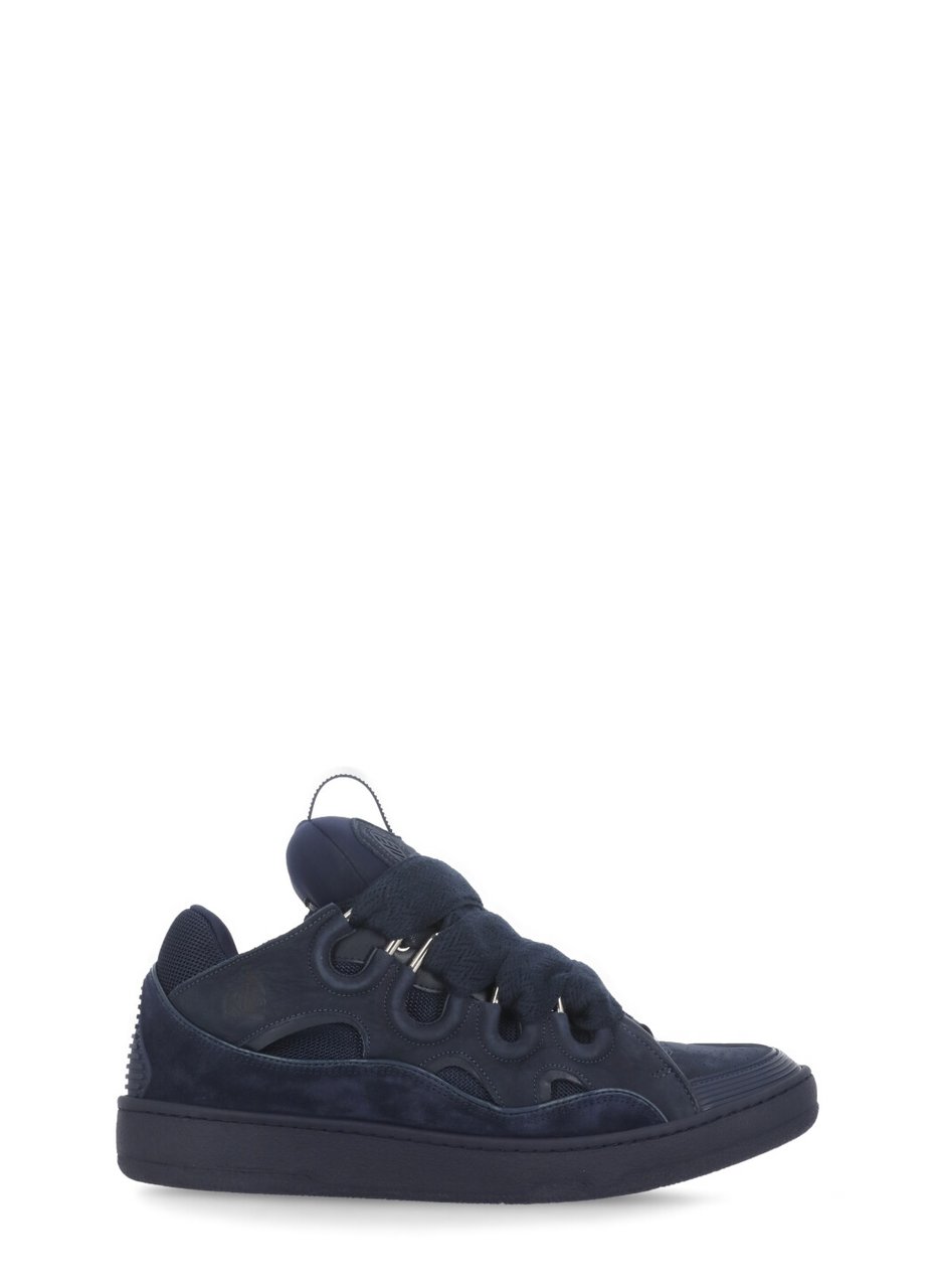 Lanvin Dark Blue Curb Leather Sneakers Zwart