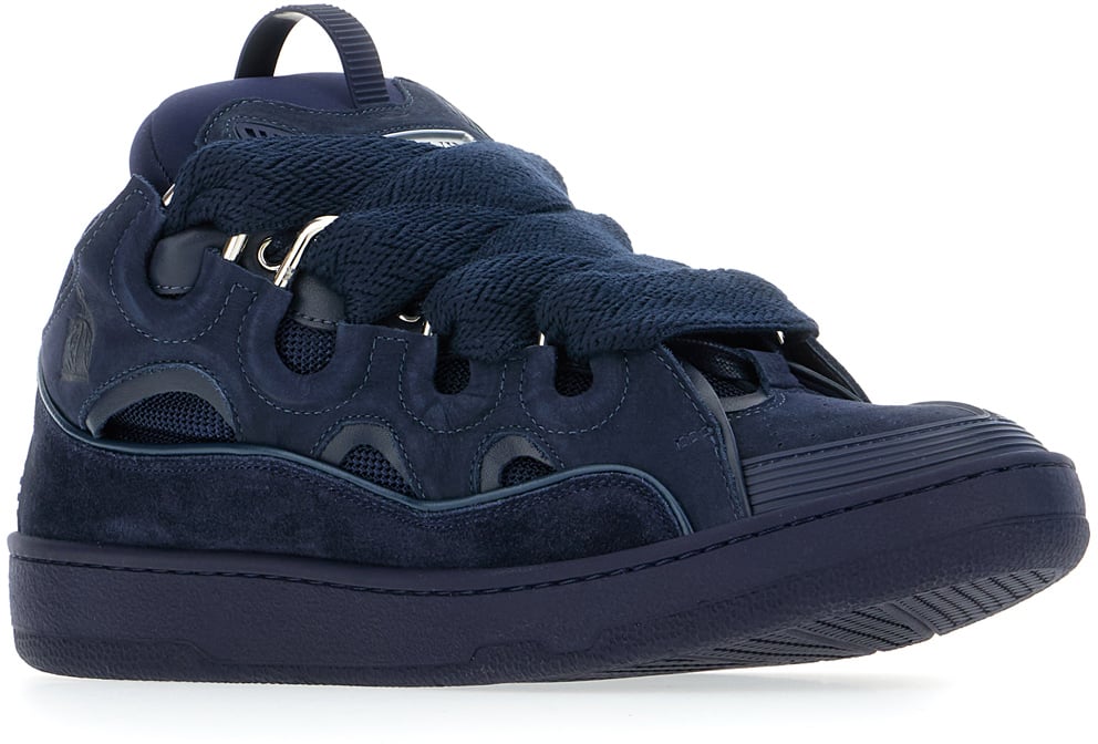 Lanvin Lanvin Midnight blue suede Curb sneakers Blauw