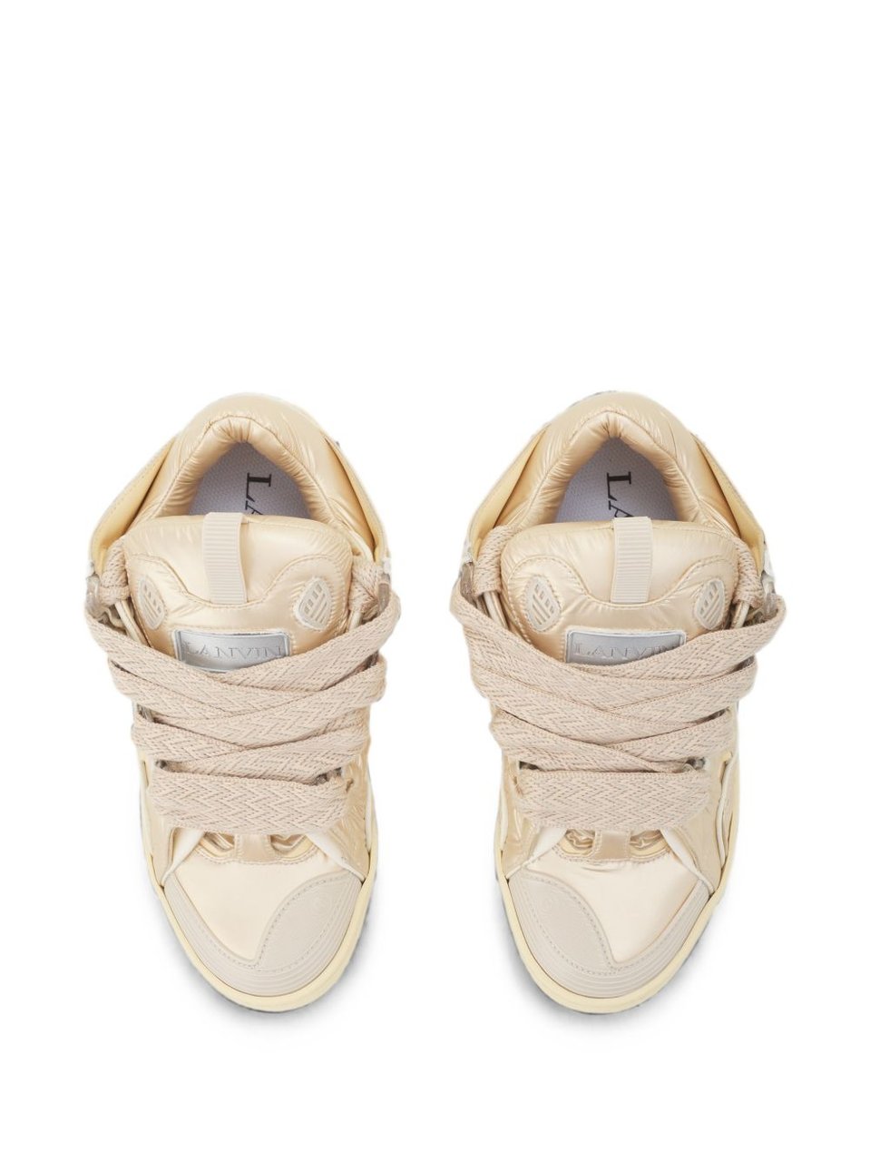 Lanvin Glossy Low-Top Sneakers with Oversized Laces Neutraal