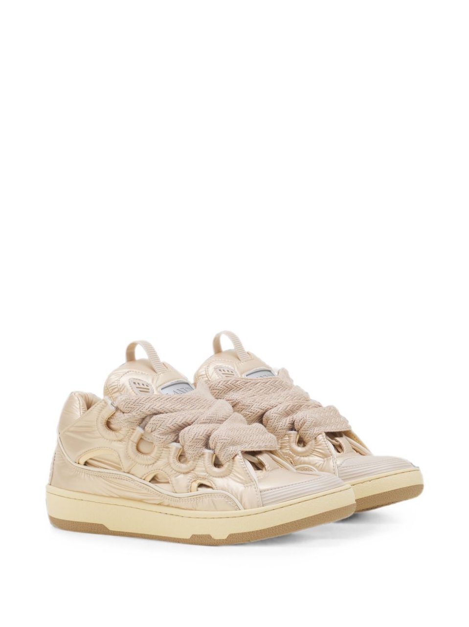 Lanvin Glossy Low-Top Sneakers with Oversized Laces Neutraal