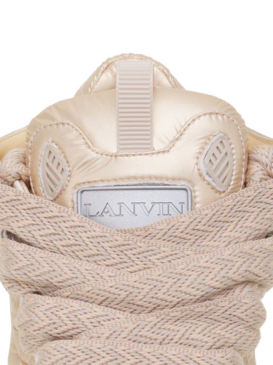 Lanvin Glossy Low-Top Sneakers with Oversized Laces Neutraal