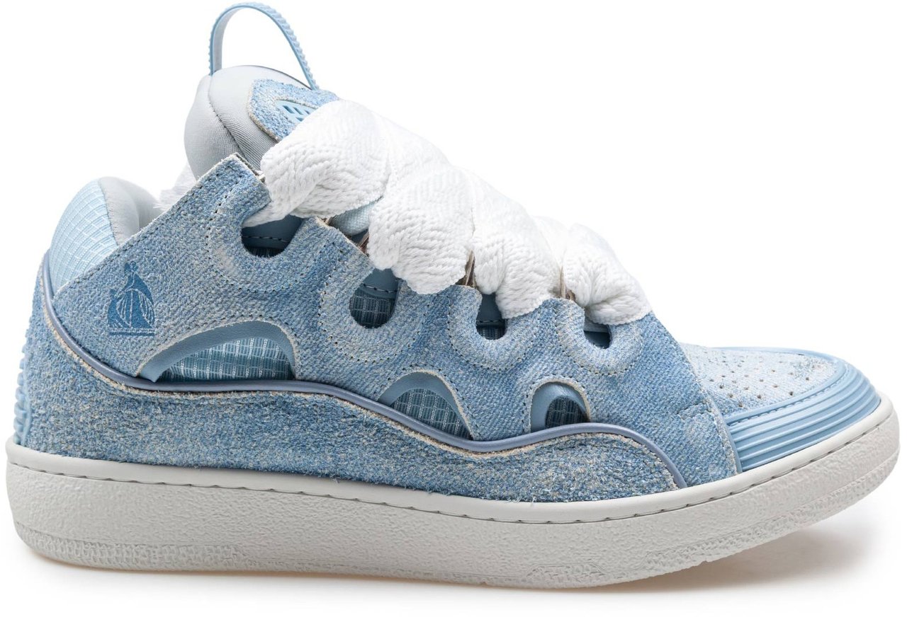 Lanvin Lanvin curb sneakers in leather and mesh color denim blue Blauw