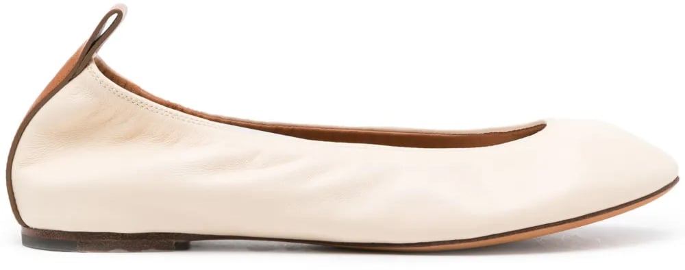 Lanvin The Nappa Leather Logo Ballerina Flat Beige
