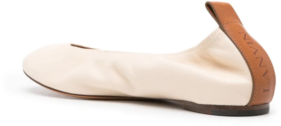 Lanvin The Nappa Leather Logo Ballerina Flat Beige