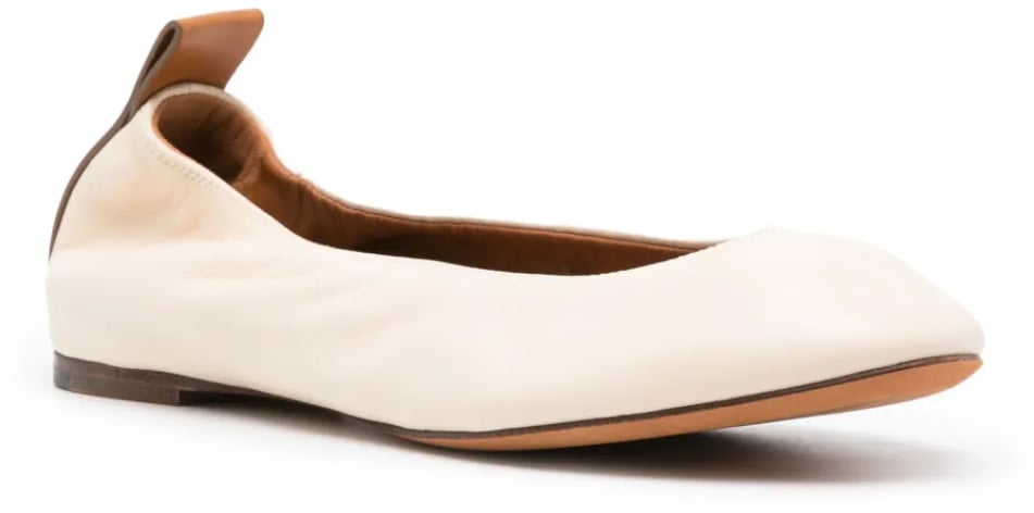 Lanvin The Nappa Leather Logo Ballerina Flat Beige