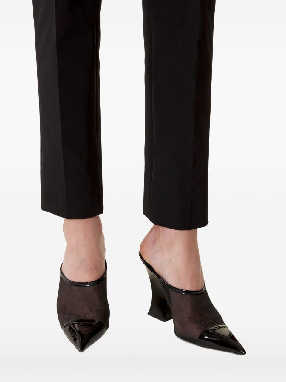 Lanvin Black Pointed Toe Mesh Geometric Sandals Zwart