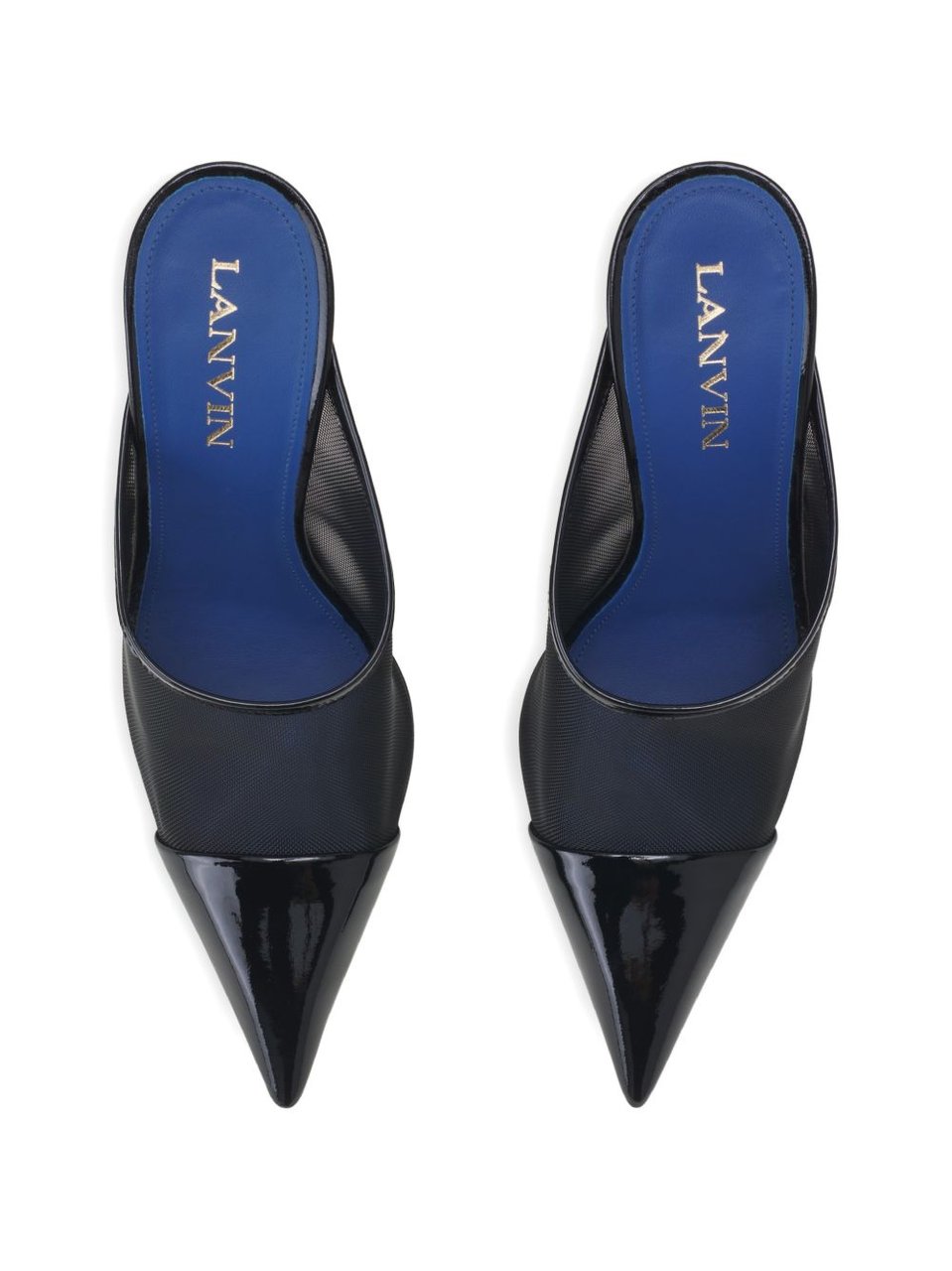Lanvin Black Pointed Toe Mesh Geometric Sandals Zwart