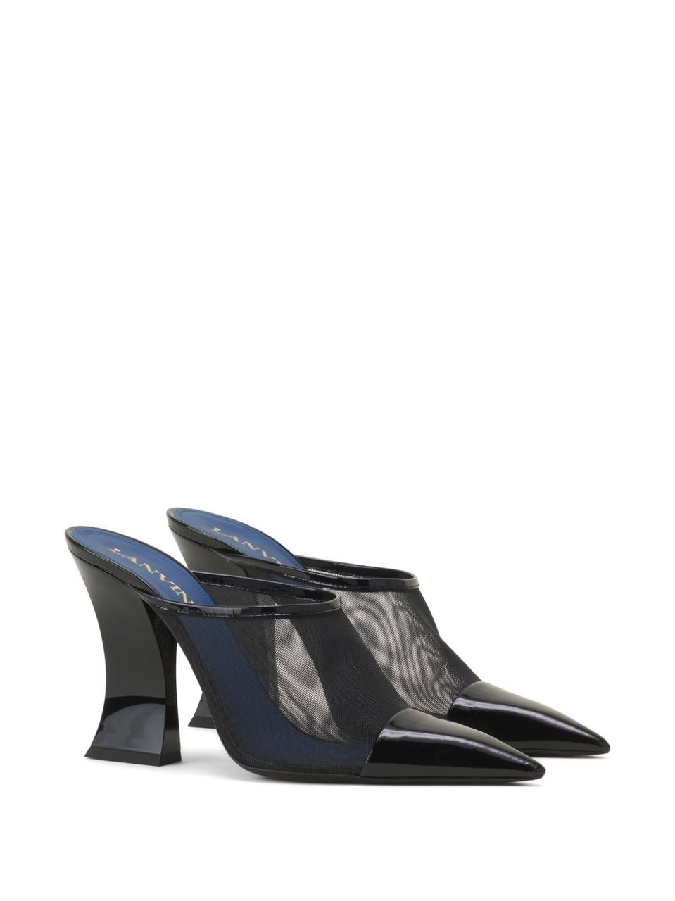 Lanvin Black Pointed Toe Mesh Geometric Sandals Zwart