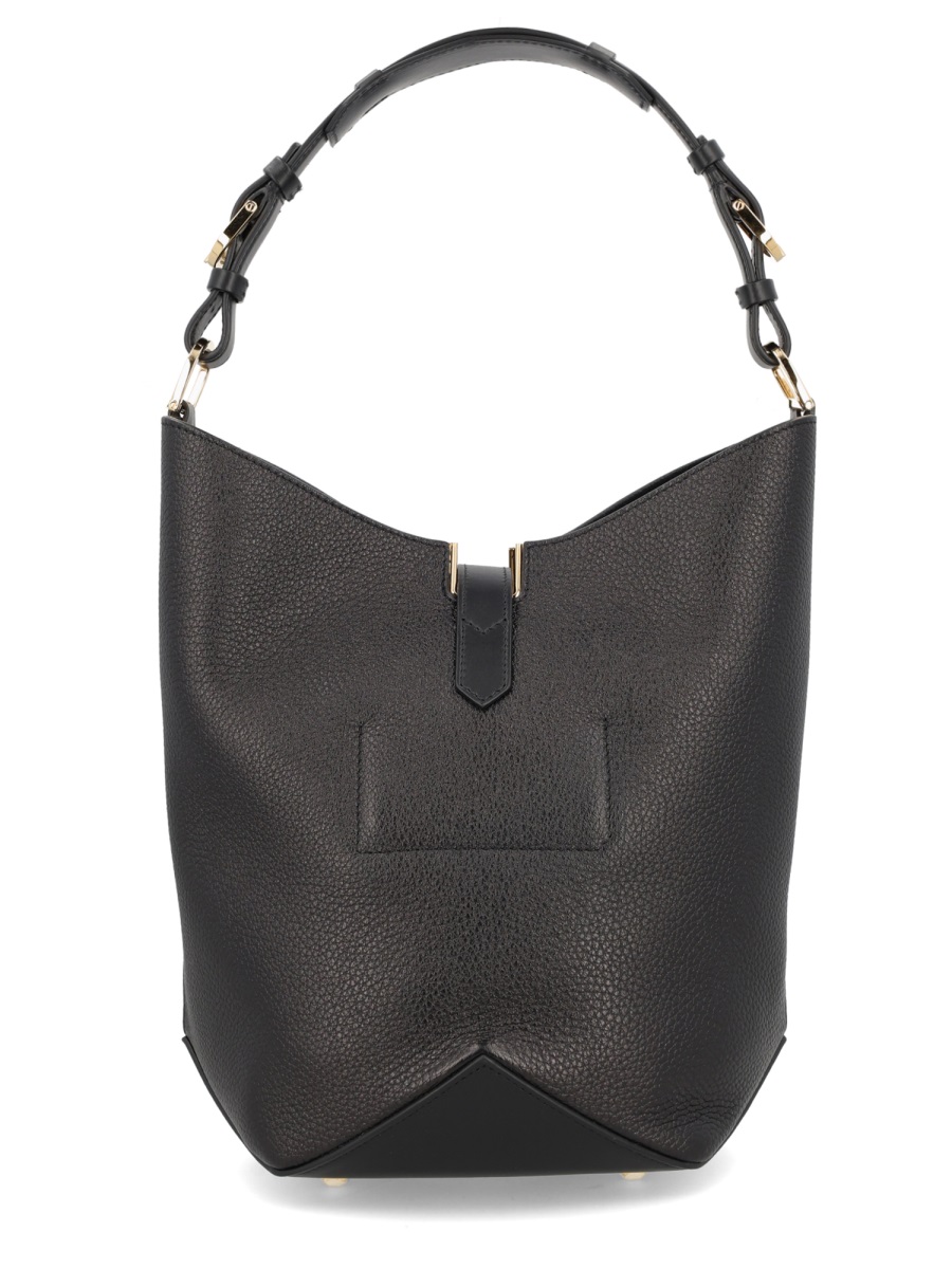 Lanvin Catch Textured Calf Leather Bucket Bag Zwart