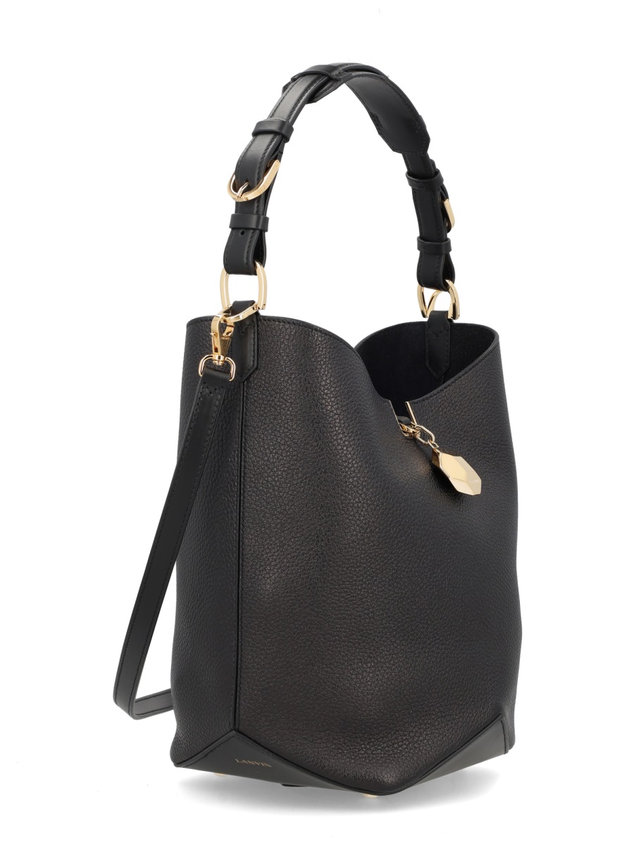 Lanvin Catch Textured Calf Leather Bucket Bag Zwart