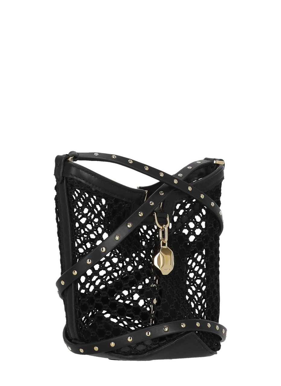 Lanvin Intricate Cut-Out Leather Bucket Bag Zwart