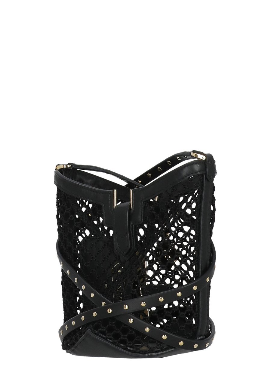 Lanvin Intricate Cut-Out Leather Bucket Bag Zwart