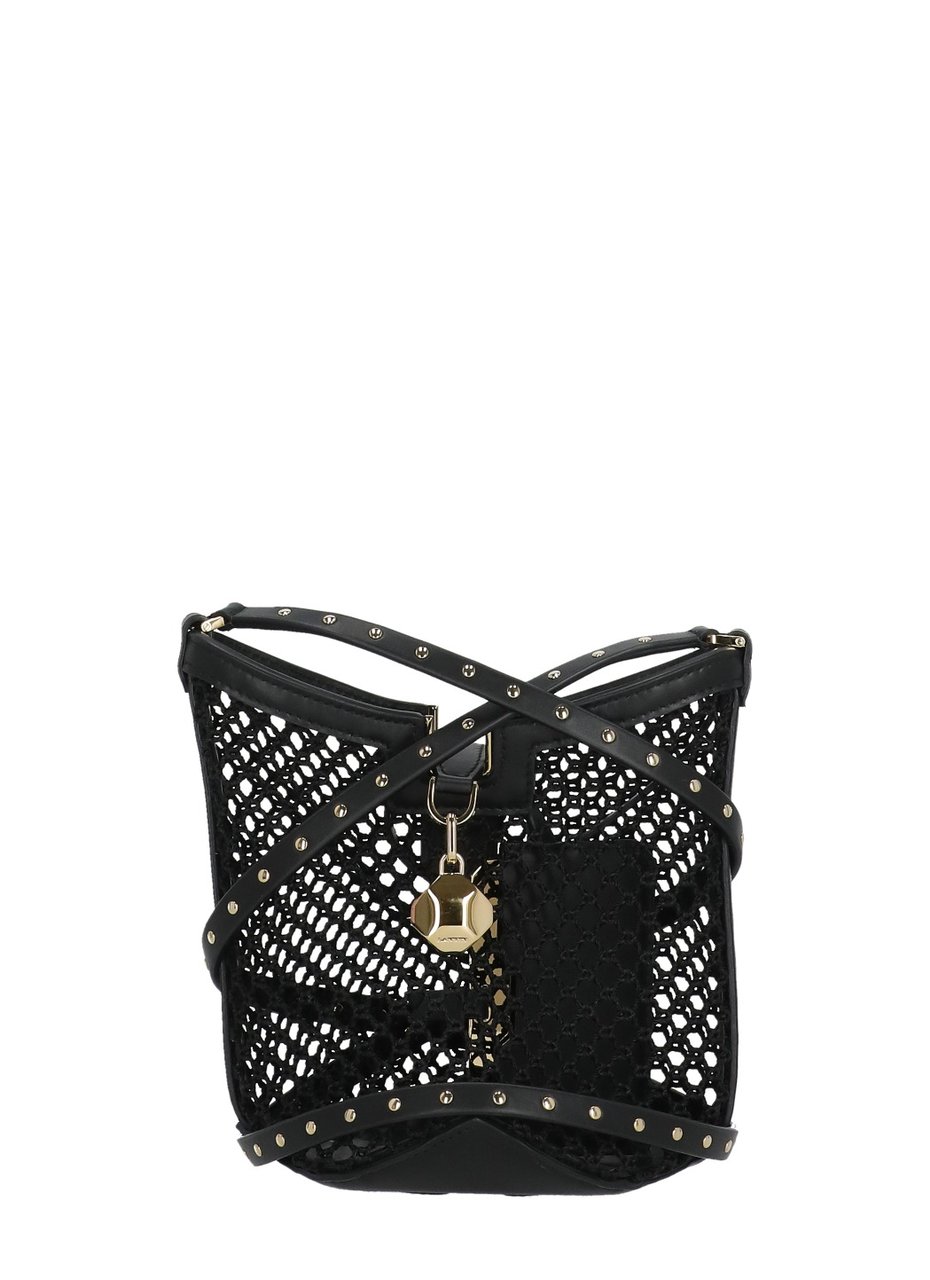 Lanvin Intricate Cut-Out Leather Bucket Bag Zwart