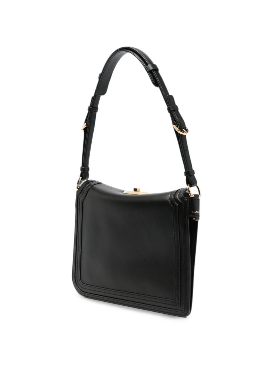 Lanvin Structured Black Leather Shoulder Bag with Logo Plaque Zwart