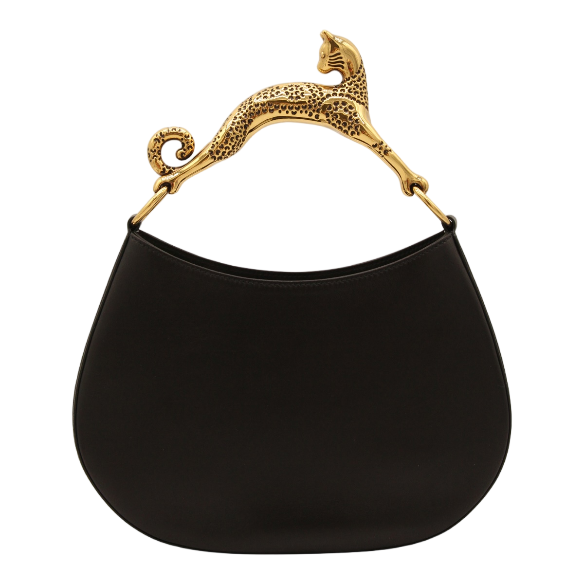 Lanvin Black Handbag with Gold-tone Leopard Handle Zwart