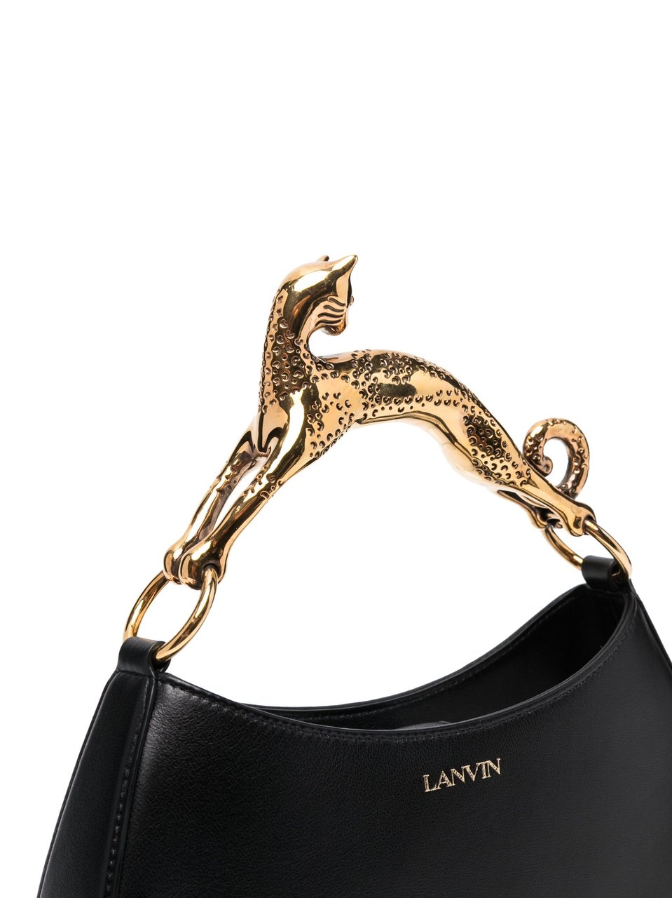 Lanvin Calf Leather Cat Handle Crescent Hobo Bag Zwart