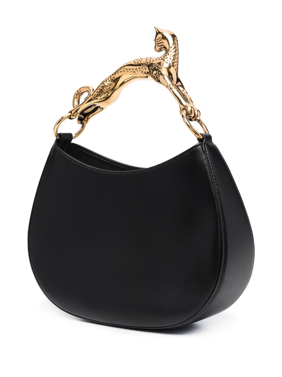 Lanvin Calf Leather Cat Handle Crescent Hobo Bag Zwart