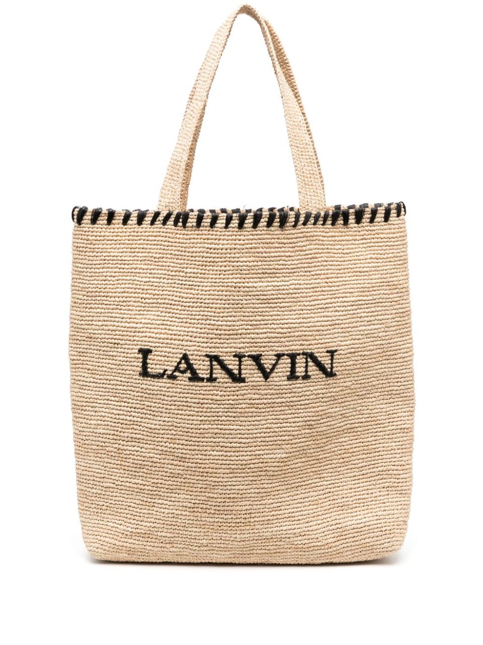 Lanvin Embroidered Raffia Tote Bag Neutraal