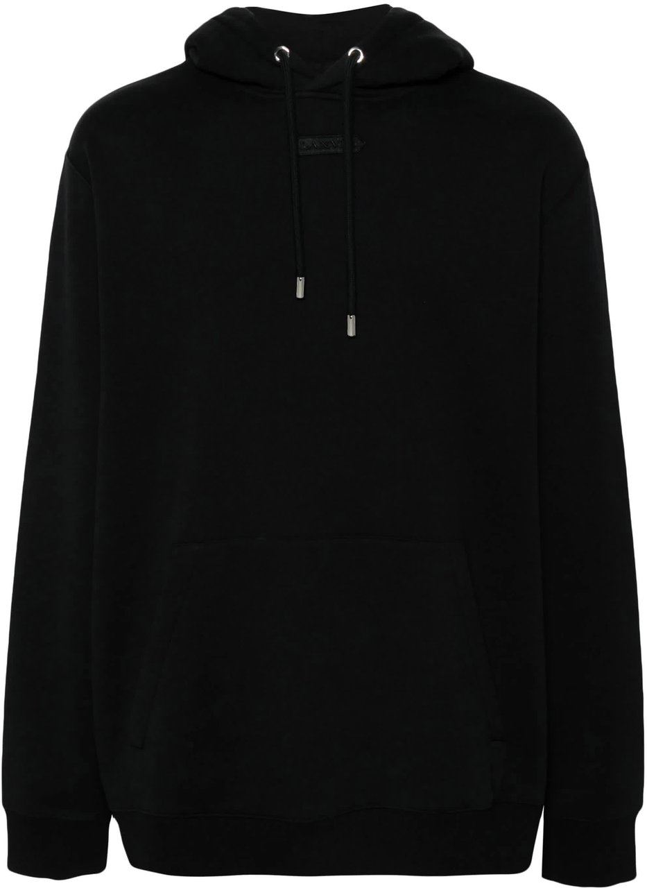 Lanvin Black Patch Relaxed Fit Cotton Hoodie Zwart