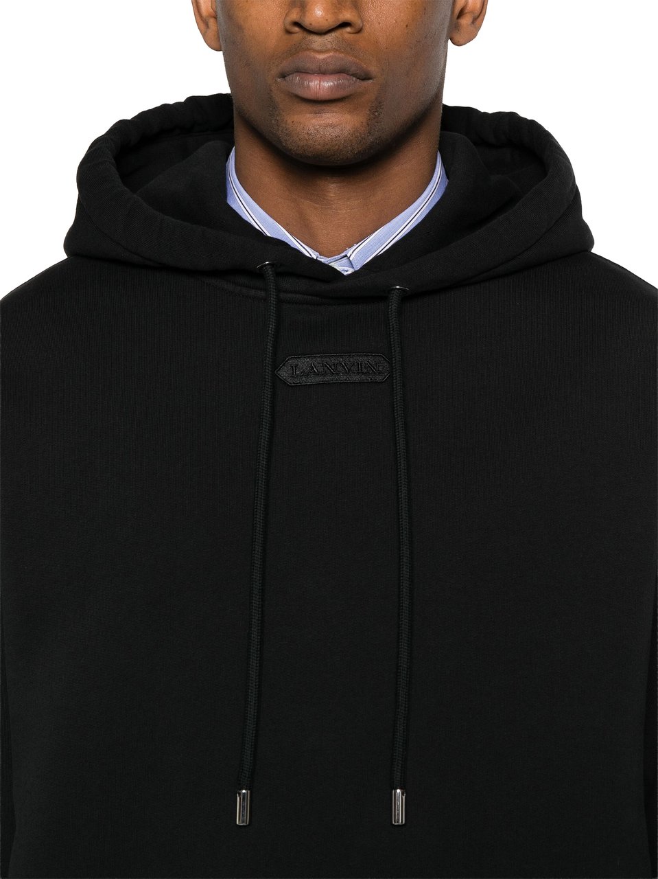 Lanvin Black Patch Relaxed Fit Cotton Hoodie Zwart