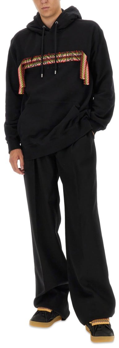 Lanvin Black Cotton Sweatshirt With Iconic Logo Design Zwart
