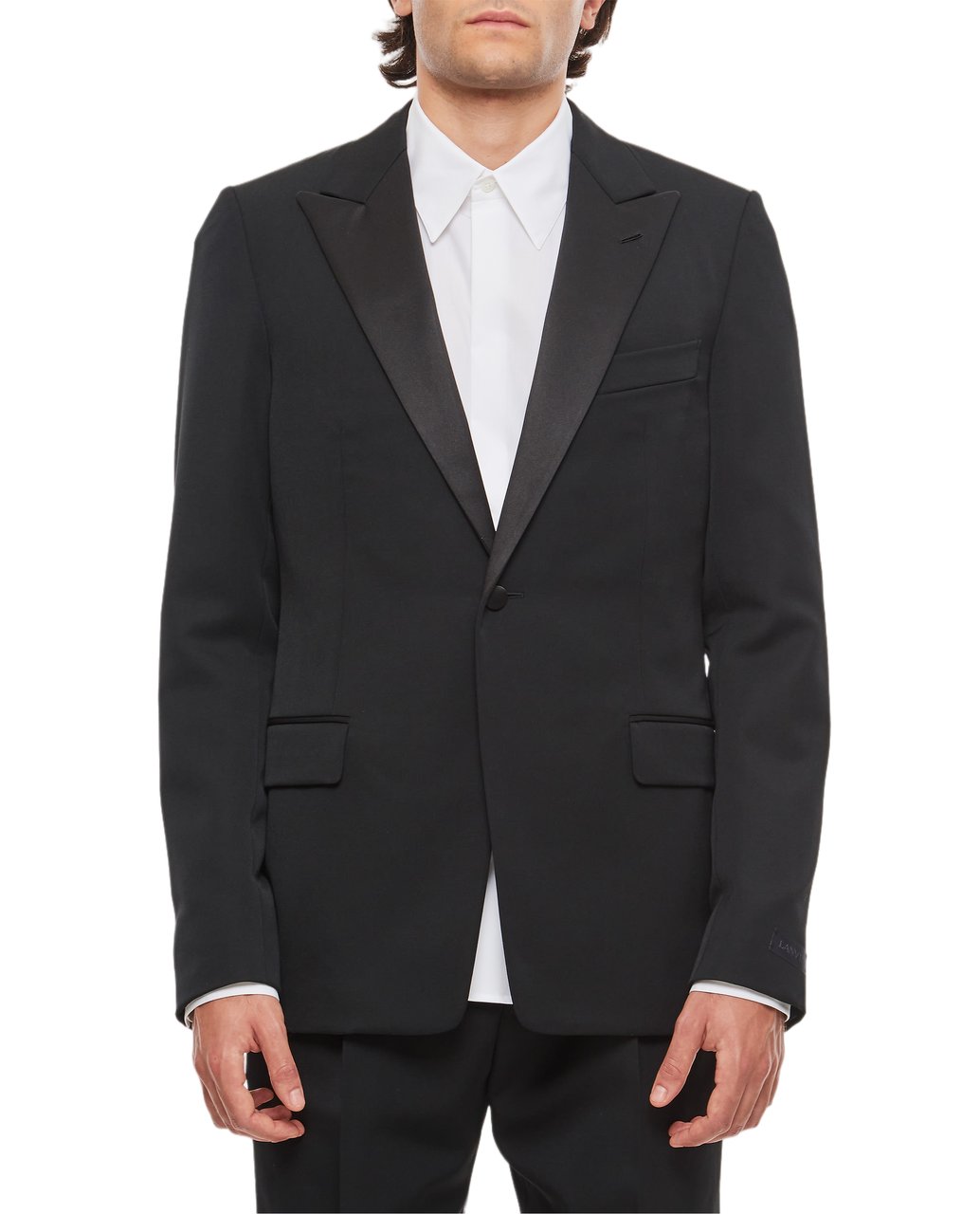 Lanvin Sleek Black Wool Tuxedo Jacket with Flap Pockets Zwart